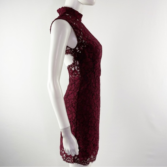 Sandro Paris Size 1 US S Burgundy Red ROMIE Lace Mini Dress with Open Back - Picture 9 of 15
